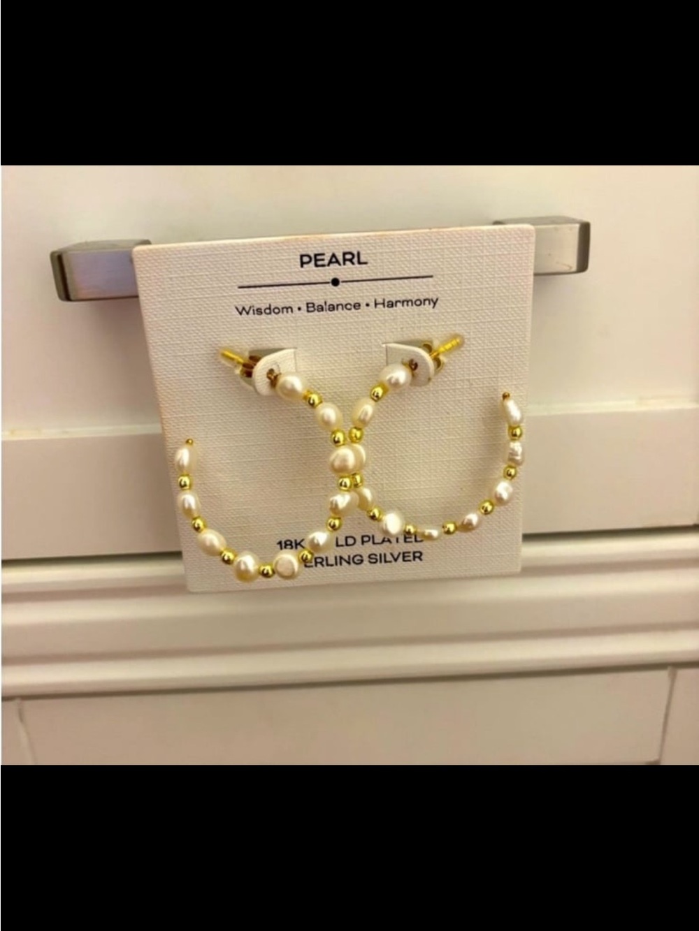 Pearl White and Gold Beaded Hoop Earrings - Pearl